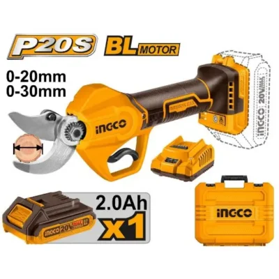 INGCO CSSLI203083 20V 1Batt 2A+Char+Box BL 30mm مقص شحالة بطارية Cordless Gauge Straight Shear