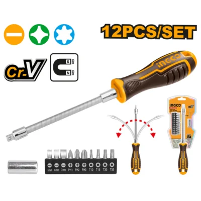 INGCO AKSDFL1208 12 PCS مفك براغي فلكسيبل Flexible Shaft Screwdriver Set
