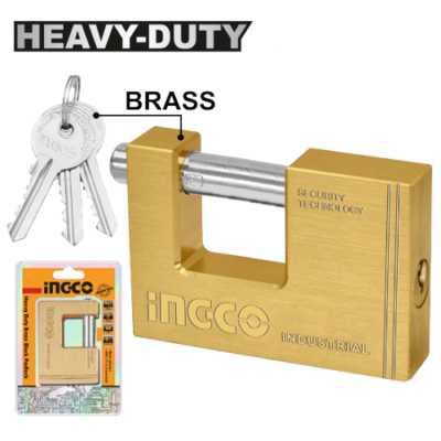 INGCO DBBPL قفل نحاس ضد القطع Heavy Duty Padlock Solid Brass Block Rectangular Lock