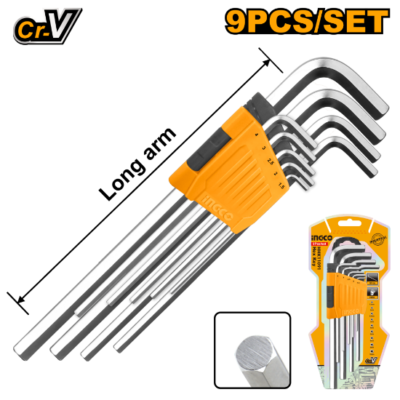 INGCO HHK11091 9 PCS LONG طقم مسدس طويل Hex Allen Wrench Key Set