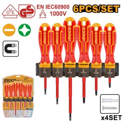 INGCO HKISD0608 6 Pcs 1000 V طقم مفكات معزول صناعي Insulated Screwdriver Set