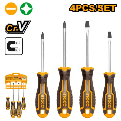 INGCO HKSD0428 4PCS طقم مفكات مسكة كوتشوك صناعي Screwdriver Set