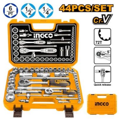 INGCO HKTS42441 44PCS (1/2",1/4") طقم طربوش طقطاق صناعي علبة بلاستك Socket Set