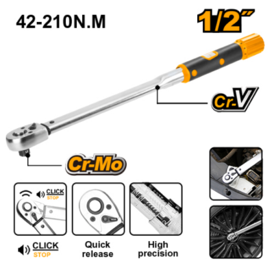 INGCO HPTW200N1 1/2" 40-200 N مسكة تورك Cr-V+Cr-Mo Steel Heat Treatment Preset Torque Wrench