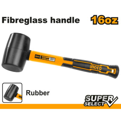 INGCO HRUH8216 450G/16OZ مطرقة كوتشوك اسود مسكة فايبر Rubber Mallet Hammer Soft Hammer Maso Martilyo with Fiberglass