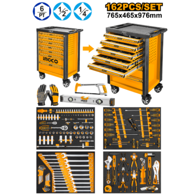 INGCO HTCS271621 162Pcs خزانة مع عدة بدواليب 7 جوارير MECHANICS TOOL CHEST SET