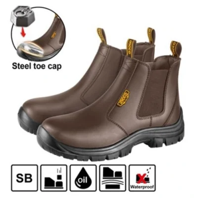 INGCO SSH08SB حذاء للعمال جلد بني مع حماية معدنية للاصابع عالي STEEL CAP TOE SAFETY BOOTS OIL RESISTANT & SHOCK ABSORBANT