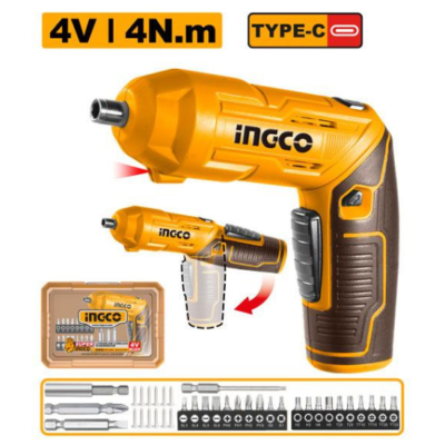 INGCO CSDLI04425 4V 24PCS USB TYPE-C 1/4" مفك بطارية مسكة متحركة مع اكسسوار Cordless Screwdriver
