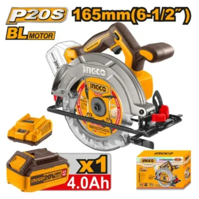 INGCO CSLI16521 20V 1BATT 4AH+CHAR 165MM منشار صدر بطارية صناعي Cordless Industrial Circular Saw with Blower & Brushless Motor
