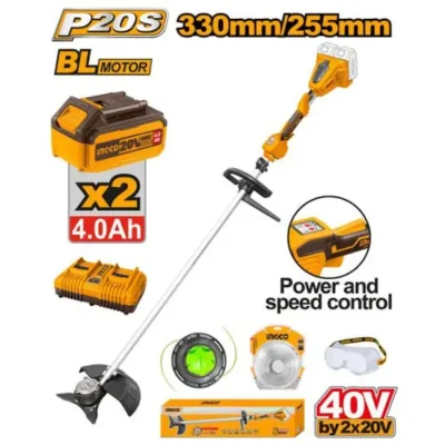 INGCO CSTLI200285 40V 4PCS ACC. 2BATT 4A+CHAR BL حشاشة على البطارية Cordless String Trimmer and Brushless Cutter