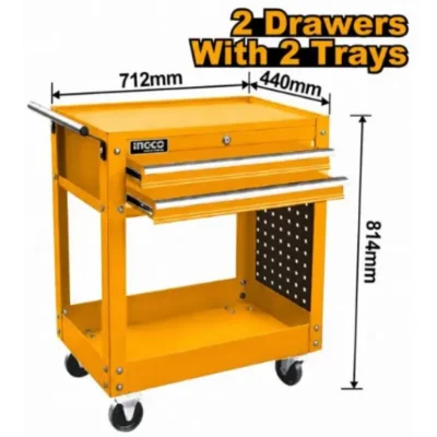 INGCO HPTCT021 (712X440X694)MM طاولة عدة بدواليب بجارورين ورفين Tool Cart 2 Drawer with 2 Trays
