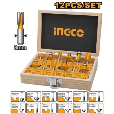 INGCO AKRT1211 12 PCS 8 MM طقم ريش راوتر Router Bits