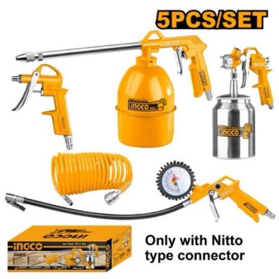 INGCO AKT0051 5PCS طقم فرودة هواء وساعة عيار مع ببريج رسور Air Tools Set
