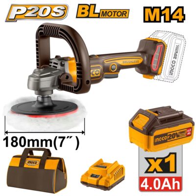 INGCO APLI20181 20V 1BATT 4AH+BAG 180MM BL صاروخ بوليش بطارية سرعات Brushless Cordless Polisher