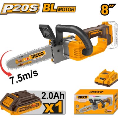 INGCO CGSLI20851 20V 8" 1BATT 2A+CHAR BL منشار حطب صغير Cordless Chain Saw