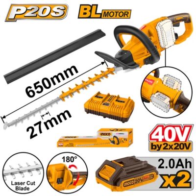 INGCO CHTLI400282 40V 650MM منشار تشحيل شجر بطارية Cordless Industrial Hedge Trimmer