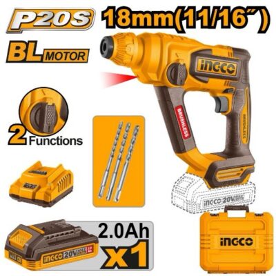 INGCO CRHLI201881 20V 1BATT 2AH+CHAR+BOX 16MM BL برم بطارية SDS  مقدح  Cordless rotary hammer