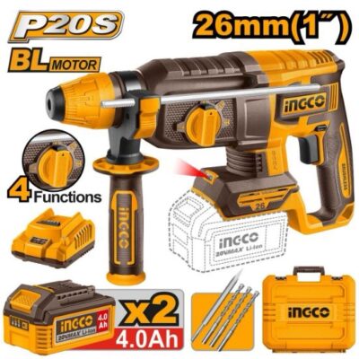 INGCO CRHLI202682 20V2BATT 4AH+BOX 26MM 4F BL برم وتكسير بطارية SDS مقدح Cordless rotary hammer