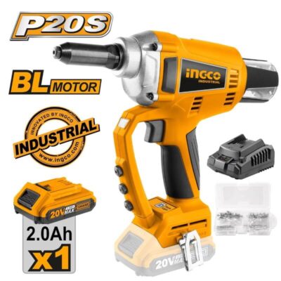 INGCO CRTLI20051 20V 1BATT 2A+CHA 20KN BL فرد تباشيم بطارية Cordless Brushless Rivet Tool