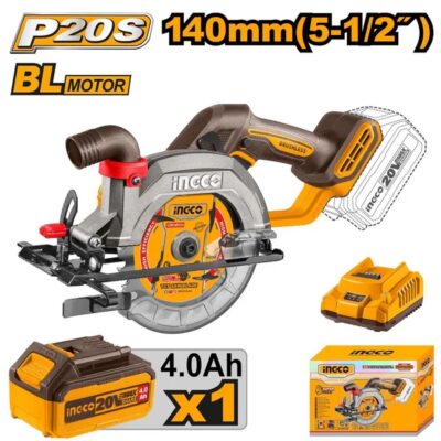 INGCO CSLI14021 20V 1BATT 4AH+CHAR 140MM منشار صدر بطارية صناعي Cordless Circular Saw with Blower & Brushless Motor
