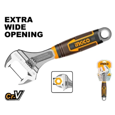 INGCO HADW13 مفتاح انكليزي مسكة كاوتشوك Industrial Adjustable Wrench CR-V Style Two Tone Soft Handle