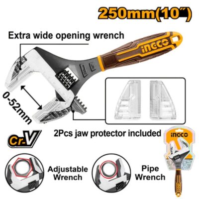 INGCO HADWG0810 10" - 250MM 2 IN 1 مفتاح انكليزي قصير Adjustable Wrench & Pipe Wrench