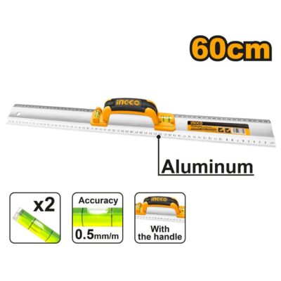 INGCO HAR01060 60 CM مسطرة المنيوم مع زيبق RULER WITH HANDLE ALUMINUM RULER WITH SPIRIT LEVEL