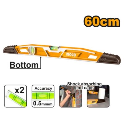 INGCO HBSL08060 60 CM زيبق حائط صناعي Professional Heavy Duty Mason's Level Aluminum Alloy