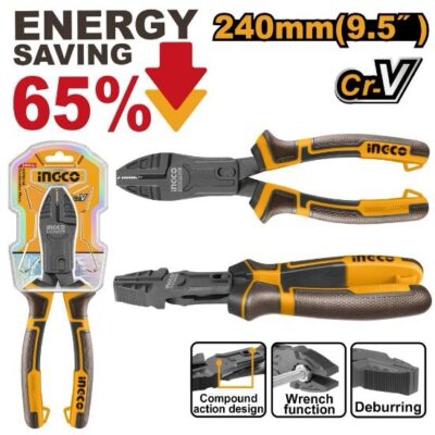 INGCO HCCP58240 9.5" 65% بانسة صناعية  بتقنيةتوفير الطاقة Compound Action Combination Pliers