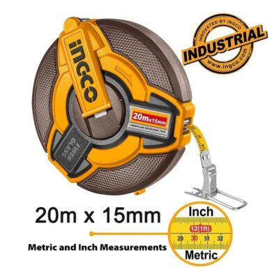 INGCO HFMT8120 مازورة كيل فايبر Tape Measure Fibreglass 20m x 15Mm Metric & Imperial