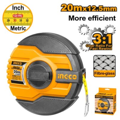INGCO HFMT8320 20 M X12.5 MM مازورة كيل فايبر لف سريع Tape Measure Fibreglass