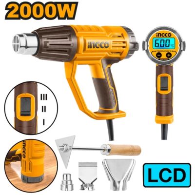 INGCO HG200058 2000W سشوار حراري صناعي شاشة ديجيتال 3عيارات Construction Heat Gun