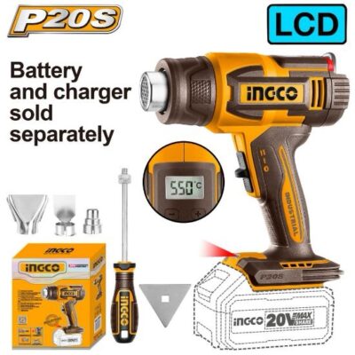 INGCO HGLI2003 20V 30-550°C LCD سشوار حراري شاشة Cordless Heat Gun Digital Screen