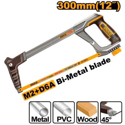 INGCO HHF3188 300MM/12" ALUMINUM HANDLE منشار حديد صناعي Hacksaw Frame Lagare with Bi-Metal Blade