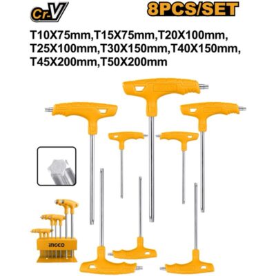 INGCO HHKT80838 8 PCS طقم منجم بمسكة مع ستاند T-Handle Torx Wrench Set