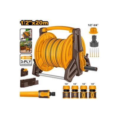 INGCO HHR20124 1/2" رولونج + نبريج مياه مع اكسسوار HOSE REEL WITH 20M HOSE & NOZZLE SET