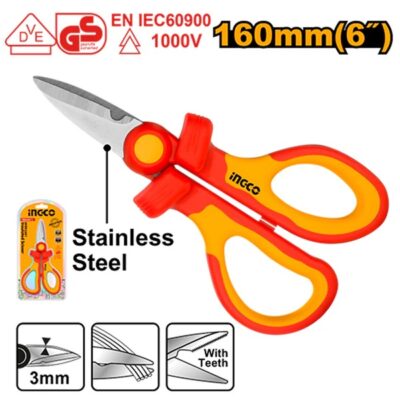 INGCO HISS1601 160MM (6") 1000V مقص معزول Insulated Scissors with Stainless Steel Blade