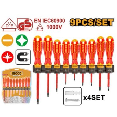INGCO HKISD0908 9PCS 1000V طقم مفكات شق ومصالب معزول VDE+GS Material Insulated Screwdriver Set