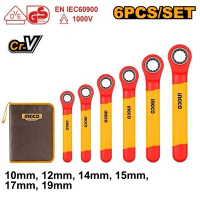 INGCO HKISPA0603 6PCS 1000V طقم مسنن طقطاق معزول Insulated Ratchet Wrench Set