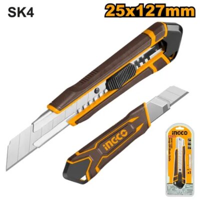INGCO HKNS112505 (25X127)MM SK4 سكين شفرة مسكة كوتشوك سحب Snap Off Blade Cutter Knife