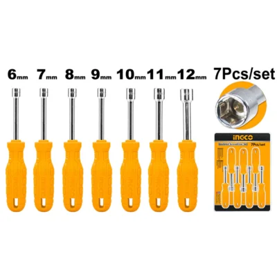 INGCO HKNSD0701 7 PCS (6-12 MM) طقم مفكات طربوش Nut Screwdriver Set Screw Driver