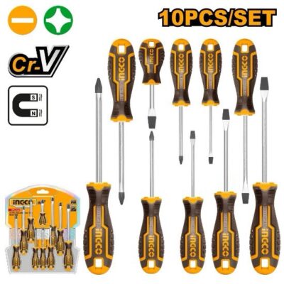 INGCO HKSD1028 10PCS طقم مفكات مسكة كوتشوك صناعي Screw driver Set