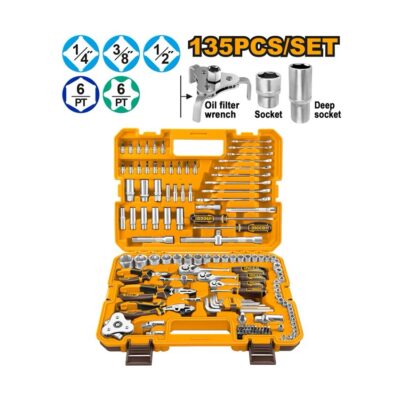 INGCO HKTHP21351 135PCS (1/4",3/8,1/2") طقم طربوش وعدة علبة بلاستك Combination Tool Set