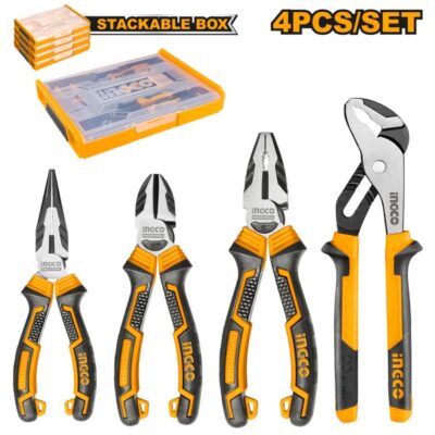 INGCO HKTV01P042 4PCS طقم بانسات علبة بلاستك قابلة للجمع Pliers Set