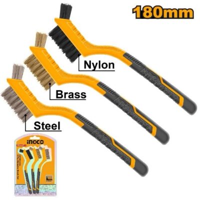 INGCO HKTWB10306 3PCS 7" NYLON,BRASS,AND WIRE BRISTLES طقم فراشي