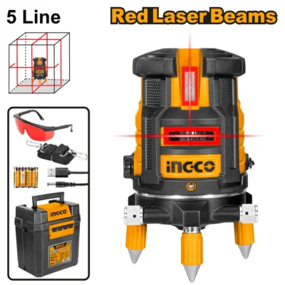 INGCO HLL306505 0~20 M1 ليزر شقلة خمس خطوط احمر  Self-Leveling Line Laser Red Laser Beam