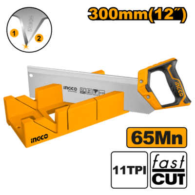 INGCO HMBS3008 300MM(12") منشار خشب مع علبة زوايا Mitre box and back saw set