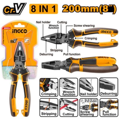 INGCO HMFCP28200 8 IN 1 بانسة بولاد متعددة الاستمالات صناعية Multi-Function Combination Pliers