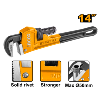 INGCO HPW0814 14" 50MM رنش صناعي مسكة ملبس كوتشوك Pipe Wrench
