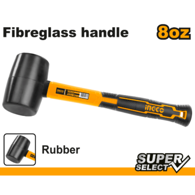 INGCO HRUH8208 220G/8OZ مطرقة كوتشوك اسود مسكة فايبر Rubber Hammer